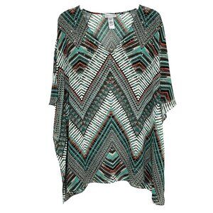 Catherines Tunic Poncho Kimono Sleeve 0X / 1X Tribal Sheer Artsy Bling Festival